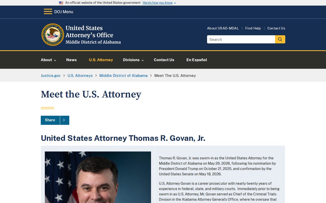 Bullock County criminal court records and Middle District U.S. Attorney profile