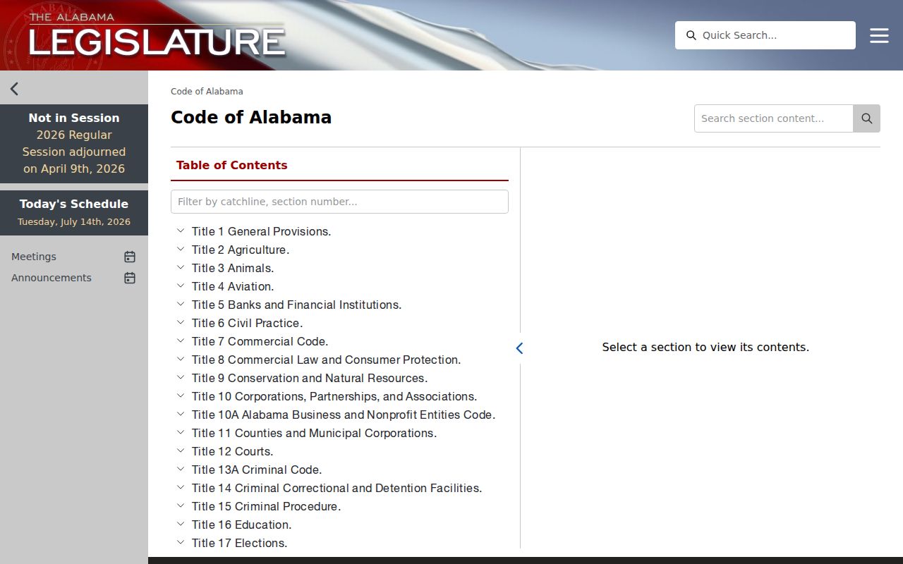 Bullock County criminal court records and the official Code of Alabama portal