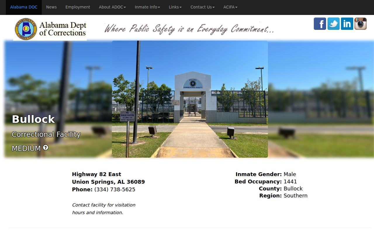 Bullock County inmate records Bullock Correctional Facility profile