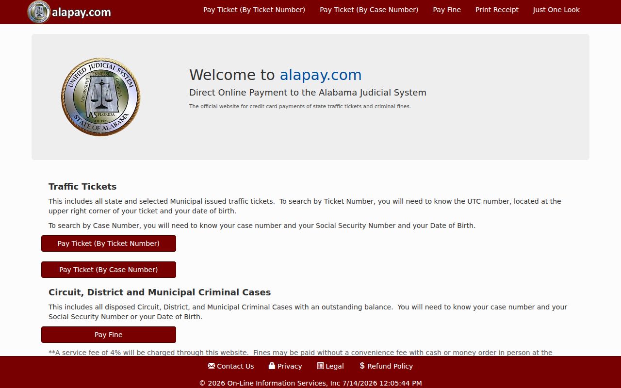 Bullock County traffic court records AlaPay payment homepage